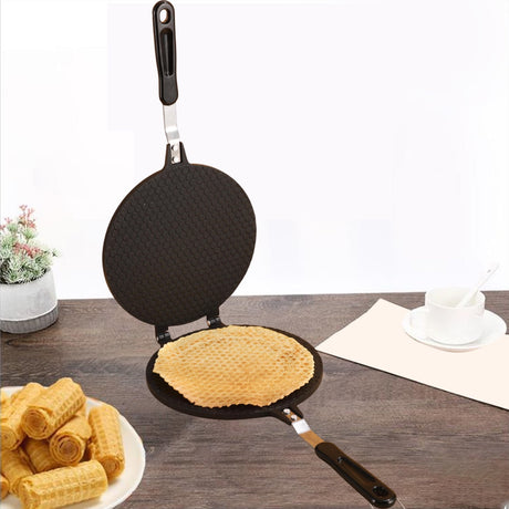 Waffle Maker,Baking pizzelle Maker,Quesadilla Maker ice Cream Cone Maker,Large Waffle Maker Cake pan,Mini Crispy Machine,Multipurpose Tortilla Press Stove Top Pan for Kitchen L Black