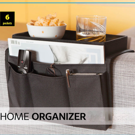 Sofa Armrest Organizer with Cup Holder - TV Remote Holder for Recliner & Couch | Armchair Caddy with Storage Pockets | Holds Cellphone, Tablet, Books, Magazines & Drinks Side Storage Bag(Black) Black