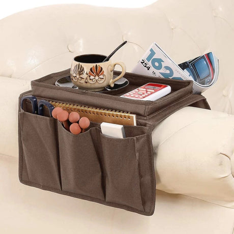 Sofa Armrest Organizer with Cup Holder - TV Remote Holder for Recliner & Couch | Armchair Caddy with Storage Pockets | Holds Cellphone, Tablet, Books, Magazines & Drinks Side Storage Bag(Black) Black