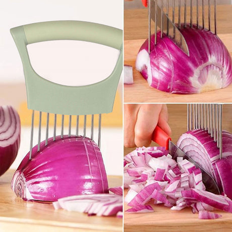 Onion Holder for Slicing Onion, Slice Holder Kitchen Chopper Assistant Tool, Vegetable Cutter with Protective Cover for Tomato, Lemon, Potato, Egg, Food Slice Assistant, Home Kitchen Tool, 2 Pcs 3.74