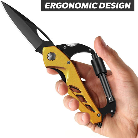 Portable 2-in-1 Multifunctional Folding Pocket Knife,All-in-One Outdoor Portable Multifunctional Red Folding Pocket Tool Multiple Functions Tool with Bottle Opener, Window Breaker Screwdriver,Red Gold