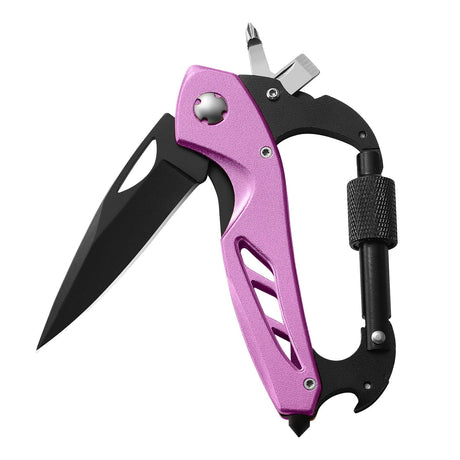 Portable 2-in-1 Multifunctional Folding Pocket Knife,All-in-One Outdoor Portable Multifunctional Red Folding Pocket Tool Multiple Functions Tool with Bottle Opener, Window Breaker Screwdriver,Red Pink
