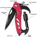 Portable 2-in-1 Multifunctional Folding Pocket Knife,All-in-One Outdoor Portable Multifunctional Red Folding Pocket Tool Multiple Functions Tool with Bottle Opener, Window Breaker Screwdriver Red