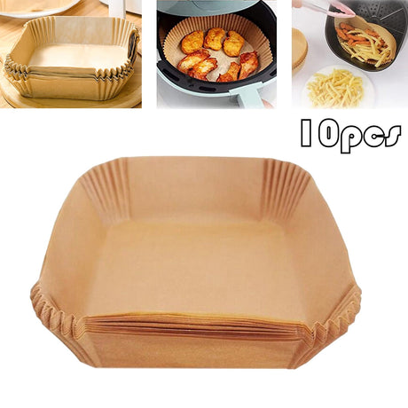 10/30/50/100 Pcs Air Fryer Disposable Paper Liners,8In Unbleached Square Parchment Paper Non-Stick Airfryer Basket Liners For Steamer Microwave Oven, Deep Fryer Parts & Accessories,(A,10PCS) 10PCS A