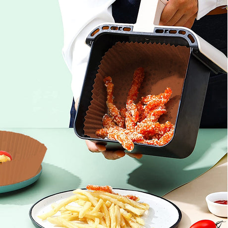 10/30/50/100 Pcs Air Fryer Disposable Paper Liners,8In Unbleached Square Parchment Paper Non-Stick Airfryer Basket Liners For Steamer Microwave Oven, Deep Fryer Parts & Accessories,(A,10PCS) 50PCS A