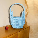 Woven Breads Baskets, Oval Small Fruit Baskets, Stackable Plastic Wicker Baskets for Serving Vegetables, Kitchen, Restaurant, Outdoor, Imitation Rattan, 1 Pcs, 7.48x5.11x2.75 4.88" x 8.19" White