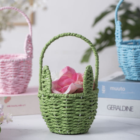 Woven Breads Baskets, Oval Small Fruit Baskets, Stackable Plastic Wicker Baskets for Serving Vegetables, Kitchen, Restaurant, Outdoor, Imitation Rattan, 1 Pcs, 7.48x5.11x2.75 4.88