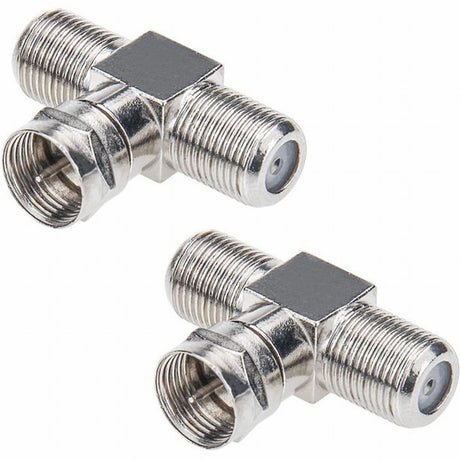Coaxial Cable Splitter, TV Splitter 2 in 1 Out 2-Pack F Type RG6 Male to 2 F Female 3 Way Cable Splitter Coax T Connector Adapter for Video VCR Antenna Cable Satellite, 2 Pcs, 1.22 Inches 1.22