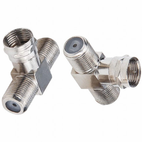 Coaxial Cable Splitter, TV Splitter 2 in 1 Out 2-Pack F Type RG6 Male to 2 F Female 3 Way Cable Splitter Coax T Connector Adapter for Video VCR Antenna Cable Satellite, 2 Pcs, 1.22 Inches 1.22