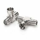 Coaxial Cable Splitter, TV Splitter 2 in 1 Out 2-Pack F Type RG6 Male to 2 F Female 3 Way Cable Splitter Coax T Connector Adapter for Video VCR Antenna Cable Satellite, 2 Pcs, 1.22 Inches 1.22" Silver