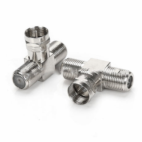 Coaxial Cable Splitter, TV Splitter 2 in 1 Out 2-Pack F Type RG6 Male to 2 F Female 3 Way Cable Splitter Coax T Connector Adapter for Video VCR Antenna Cable Satellite, 2 Pcs, 1.22 Inches 1.22