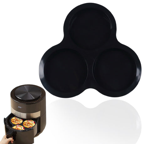 1 Pcs Silicone Egg Cups for Air Fryer,3-Cavity Cupcake Baking Tray,Round Silicone Baking Tools,Round Silicone Ramekins,for Sandwiches,Non-Stick Tray for Baking Accessories,(Dark Gray,9.06x8.46 in) Black