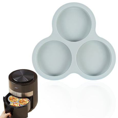 1 Pcs Silicone Egg Cups for Air Fryer,3-Cavity Cupcake Baking Tray,Round Silicone Baking Tools,Round Silicone Ramekins,for Sandwiches,Non-Stick Tray for Baking Accessories,(Dark Gray,9.06x8.46 in) Gray