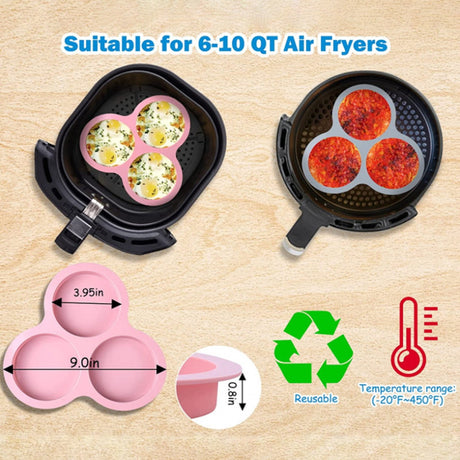 1 Pcs Silicone Egg Cups for Air Fryer,3-Cavity Cupcake Baking Tray,Round Silicone Baking Tools,Round Silicone Ramekins,for Sandwiches,Non-Stick Tray for Baking Accessories,(Dark Gray,9.06x8.46 in) Red