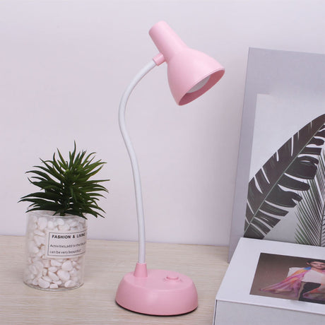 LED Eye Protection Table Lamp for Estudiar,Bendable Gooseneck and Adjustable Brightness,Battery-Powered and Portable,Ideal for Bedroom,Dorm,or Reading,Includes USB Cable. Pink