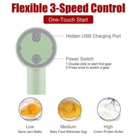 Hand Mixer Electric - Food Chopper - Onion Cutter - Food Processor - Multi-Chopper - Vegetable Cutter - Kitchen Mixer - Whisk - Cordless - Rechargeable - Garlic Cutter - Cream Whipper - Mini Blender - Baking Utensils - White - 1 Piece