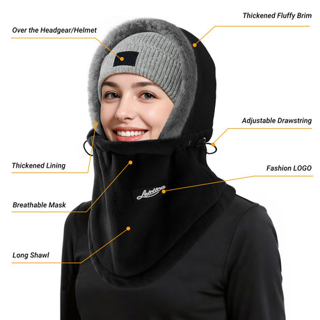 Balaclava - Ski Mask - Neck Warmer - Winter Hat - Fleece Hat - Neck Scarf - Hooded Hat - Balaclava - Windproof Hat - Thermal Hat - Women's Winter Hat - Men's Ski Mask - Warm Hat - Fleece Scarf - Face Mask - Motorcycle Hat - Black - 1 Piece