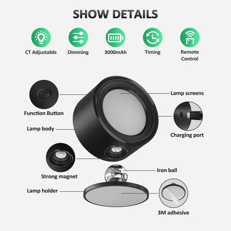 Night Light - Table Lamp - Bedside Lamp - Mood Lamp - Wireless Table Lamp - Rechargeable Lamp - LED Night Lamp - Touch Lamp - Dimmable Lamp - Desk Lamp - Mood Lighting - Portable Lamp - Bedroom Lamp - Modern Design - USB Rechargeable - Black - 1 Piece