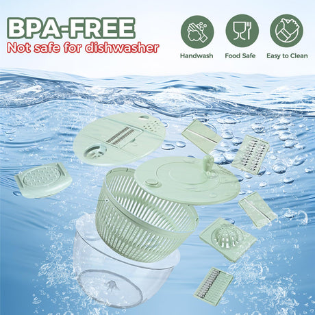Vegetable Slicer - Salad Spinner - Mandoline - Salad Spinner - Multifunctional Vegetable Slicer - Vegetable Cutter Set - Grater - Kitchen Aid - Kitchen Utensil - Julienne Slicer - Vegetable Grater - Kitchen Gadget - Shredder - Mint Green - Lettuce Slicer