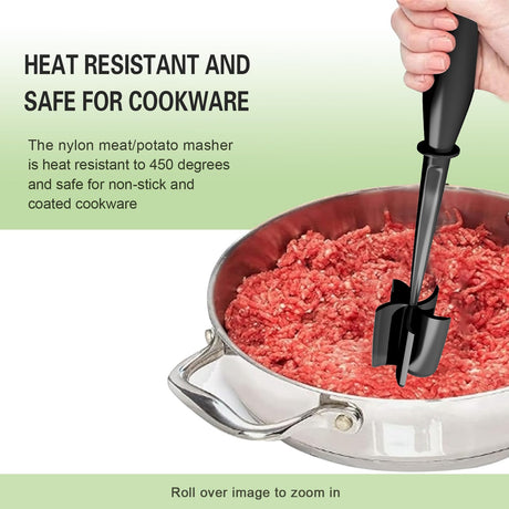 Minced Meat Ruller - Potato Masher - Meat Masher - Mashed Potatoes - Meat Chopper - Kitchen Utensils - Vegetable Masher - Hamburger Chopper - Mashed Potato Masher - Kitchen Tools - Meat Chopper - Heat Resistant - Spatula - Black - 1 Piece