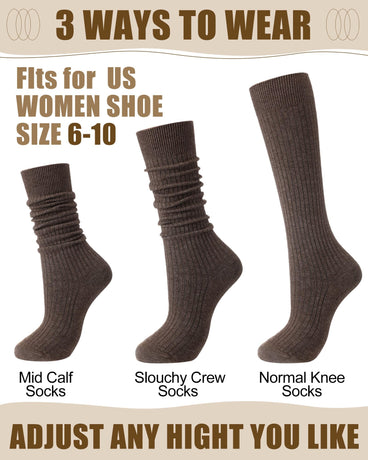 Knee Socks Women - Long Socks - Slouch Socks - Ribbed Socks - Drop-Down Socks - Winter Socks - Cotton - Leg Warmer Effect - High Socks - Warm House Socks - Women's Stockings - Ribbed Socks - Casual - Retro - Multicolor - 5 Pairs