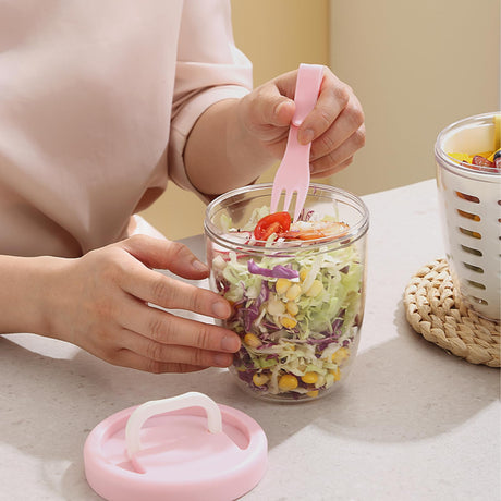 Fruit bowl to go - Lunch cup with fork - Yogurt cup - Salad cup - Storage container with colander - Snack box - School cup - Fruit pot - Take-away cup - On the road - Picnic - Kitchen accessories - Yellow - 1 piece
