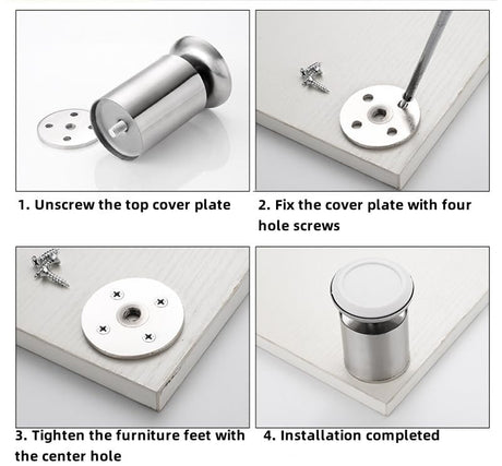Table legs - bathroom cabinet legs - bathroom furniture legs - desk legs - shoe cabinet legs - wardrobe legs - TV cabinet legs - cabinet legs - wardrobe legs - bookcase legs - dressing table - dining table - footstool - stainless steel - 4 pieces