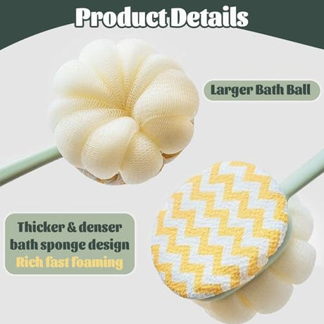 Brush - Bath brush - Shower brush - Scrub brush - Dry brush - Body brush - Long-handled brush - Sponge brush - Bath sponge - Scrubbing brush - Back scrub brush - Double-sided bath brush - Green - 1 piece