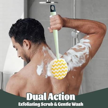 Brush - Bath brush - Shower brush - Scrub brush - Dry brush - Body brush - Long-handled brush - Sponge brush - Bath sponge - Scrubbing brush - Back scrub brush - Double-sided bath brush - Green - 1 piece