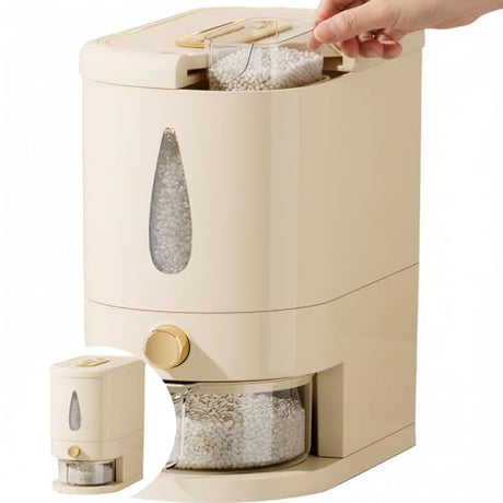 Rice container - Organizer - Storage box - Rice bin - Rice storage - Grain storage - Storage cabinet - Rice organizer - Kitchen dispenser - With measuring cup - White - 1 piece