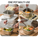 Induction Saucepan - Mini Deep Fryer - Milk Pan - Square Cooking Pot - Stainless Steel - With Frying Basket - Steaming Rack - Tongs - Glass Lid - Wooden Handle - Ramen Pan - Soup Pot - Camping Pan - 4 in 1 - Kitchen Utensils - Compact - Silver - White - 1