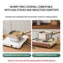 Induction Saucepan - Mini Deep Fryer - Milk Pan - Square Cooking Pot - Stainless Steel - With Frying Basket - Steaming Rack - Tongs - Glass Lid - Wooden Handle - Ramen Pan - Soup Pot - Camping Pan - 4 in 1 - Kitchen Utensils - Compact - Silver - White - 1