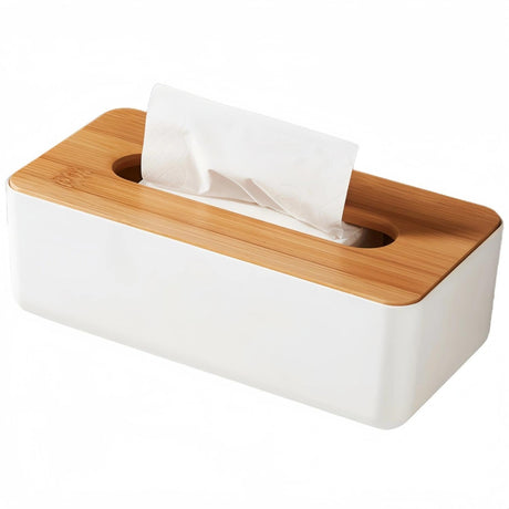Tissue Box - Tissue Box - Tissue Holder - Tissue Box - Bamboo Lid - White - Tissue Holder - Bathroom Accessories - Toilet Organizer - Living Room Decoration - Rectangular - 1 piece