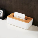 Tissue Box - Tissue Box - Tissue Holder - Tissue Box - Bamboo Lid - White - Tissue Holder - Bathroom Accessories - Toilet Organizer - Living Room Decoration - Rectangular - 1 piece