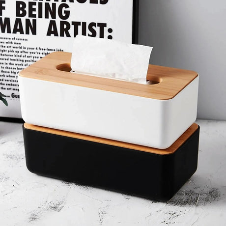 Tissue Box - Tissue Box - Tissue Holder - Tissue Box - Bamboo Lid - White - Tissue Holder - Bathroom Accessories - Toilet Organizer - Living Room Decoration - Rectangular - 1 piece