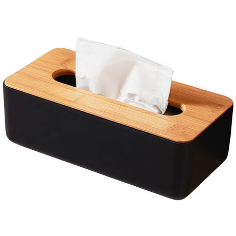 Tissue Box - Tissue Box - Tissue Holder - Tissue Box - Bamboo Lid - Black - Tissue Holder - Bathroom Accessories - Toilet Organizer - Living Room Decoration - Rectangular - 1 piece