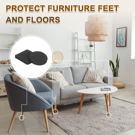 Floor protectors - Felt pads - Anti-slip - Chair caps - Chair leg protectors - Furniture felt - Rubber feet - Furniture glides - Felt pads for chairs - Self-adhesive felt pads - Black - 72 pieces