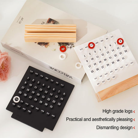 Perpetual Calendar - Desk Calendar - Desk Accessories - Home Decor - Wooden Calendar - Table Calendar - Office Supplies - Home Decor - Gadgets - Date Indicator - White - 1 Piece