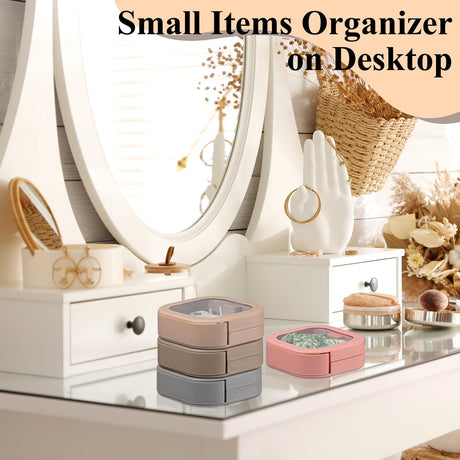 Jewelry box - Storage box - Cotton swab holder - Travel organizer - Makeup organizer - Hair accessories - Jewelry organizer - Bathroom accessories - Cable organizer - Storage tray - White - Pink - 2 pieces