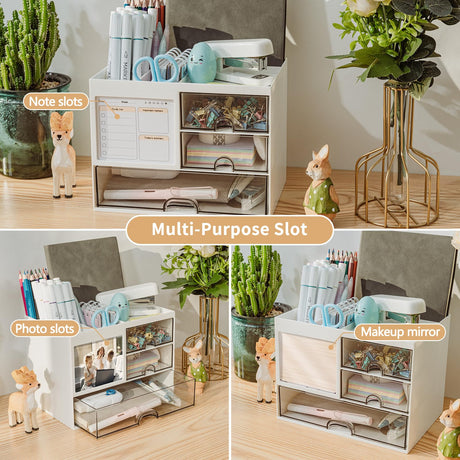 Desk organizer - Pen tray - Desk accessories - Drawer cabinet - School supplies - Office supplies - Storage box with drawers - Pen holders - Desk organizer - Storage system - Storage - white - 1 piece