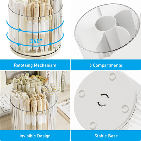 Pen tray - Desk organizer - Make up organizer - Lipstick holder - Brush holder - Office supplies - Cosmetics organizer - Bathroom organizer - Desk accessories - Desk organizer - Rotating organizer - Storage box - White - 1 piece