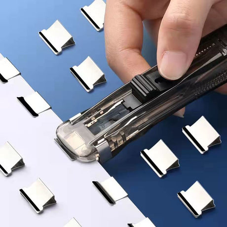 Paperclip dispenser - Stapler without staples - Paper clips - 100 pieces refill clips - Office supplies - Paper clam - Reusable paper clips - Desk accessories - Document organizer - Clamps - Black - White - 2 pieces