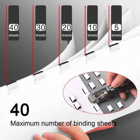 Paperclip dispenser - Stapler without staples - Paper clips - 100 pieces refill clips - Office supplies - Paper clam - Reusable paper clips - Desk accessories - Document organizer - Clamps - Black - White - 2 pieces