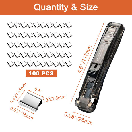 Paperclip dispenser - Stapler without staples - Paper clips - 100 pieces refill clips - Office supplies - Paper clam - Reusable paper clips - Desk accessories - Document organizer - Clamps - Black - White - 2 pieces