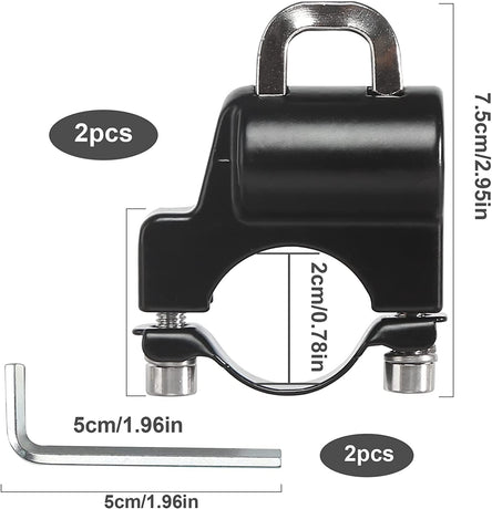 Helmet Lock Motorcycle & Scooter - Universal Helmet Lock - 22-25mm Handlebar Mount - Anti-Theft - Helmet Holder - Motorcycle Accessories - Moped Lock - Security Lock with Key - Easy Installation - Helmet Security - Metal - Black - Set of 2
