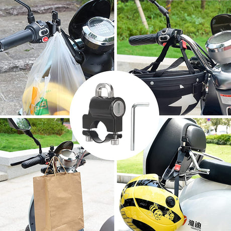 Helmet Lock Motorcycle & Scooter - Universal Helmet Lock - 22-25mm Handlebar Mount - Anti-Theft - Helmet Holder - Motorcycle Accessories - Moped Lock - Security Lock with Key - Easy Installation - Helmet Security - Metal - Black - Set of 2