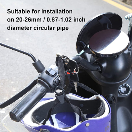 Helmet Lock Motorcycle & Scooter - Universal Helmet Lock - 22-25mm Handlebar Mount - Anti-Theft - Helmet Holder - Motorcycle Accessories - Moped Lock - Security Lock with Key - Easy Installation - Helmet Security - Metal - Black - Set of 2