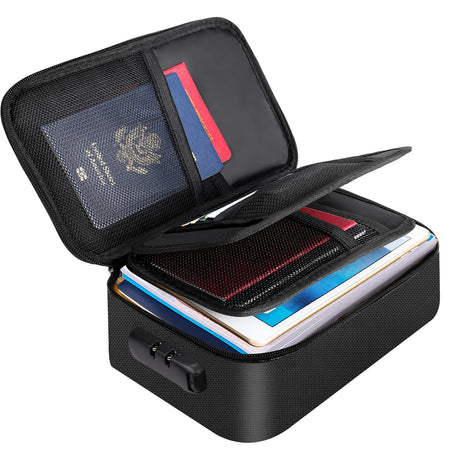 Document Organizer - Storage Bag with Combination Lock - Travel Folder - Documents - Passport Holder - Office Supplies - Security Bag - Water-Repellent - Tablet Storage - Administration - Holiday Accessories - Briefcase - Black - 1 Piece