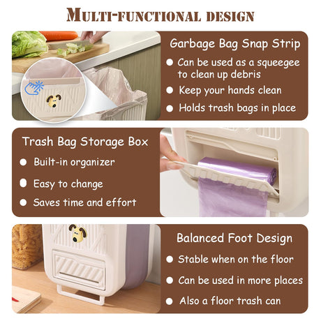Hanging Waste Bin - Foldable Waste Bin - Kitchen Accessories - Organic Waste Bin - Countertop Waste Bin - Cabinet Door Waste Bin - Waste Separation - Camping - Caravan - Kitchen Aid - Space Saving - Trash Can - Waste Basket - Beige - 10L - 1 Piece