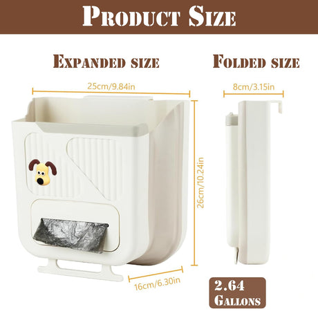 Hanging Waste Bin - Foldable Waste Bin - Kitchen Accessories - Organic Waste Bin - Countertop Waste Bin - Cabinet Door Waste Bin - Waste Separation - Camping - Caravan - Kitchen Aid - Space Saving - Trash Can - Waste Basket - Beige - 10L - 1 Piece